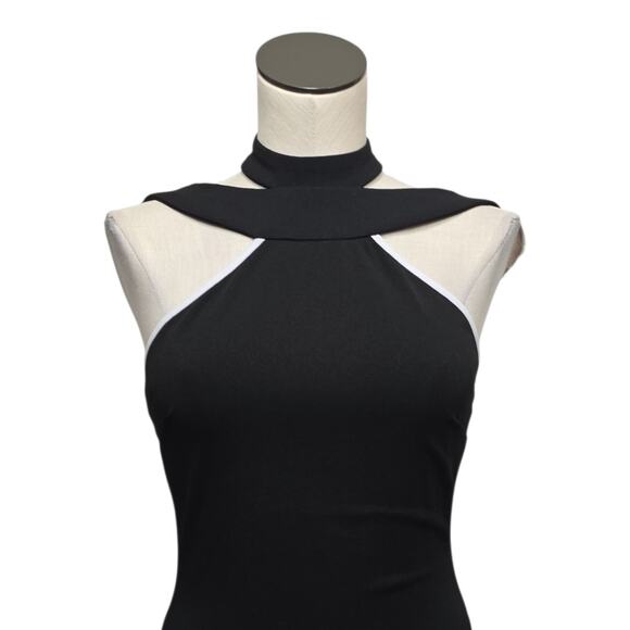 NWT Bebe Black & White Piping‎ Halter Top Dress Size Small Strappy Midi Sheath - Picture 2 of 10